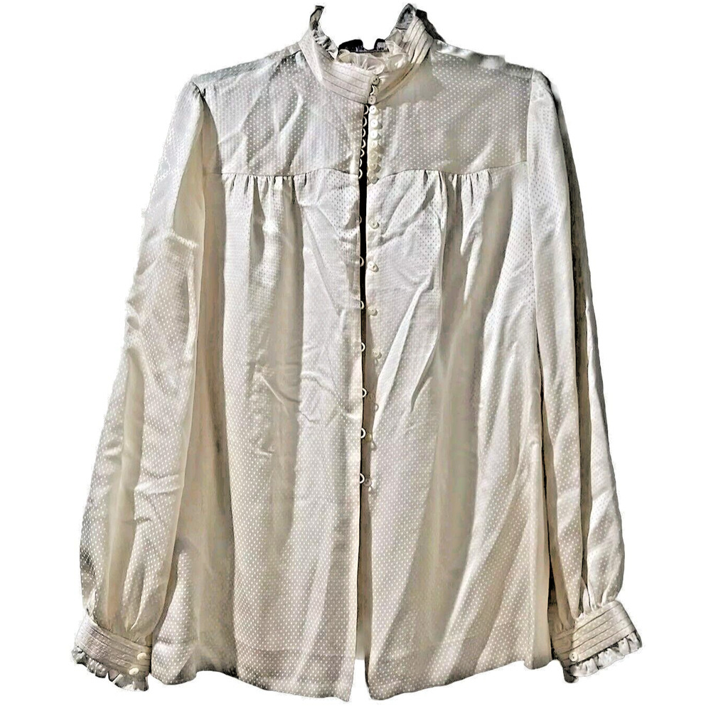 BERGDORF GOODMAN Korea Silk Blouse Long Sleeve Button Beige Size 10 A000720